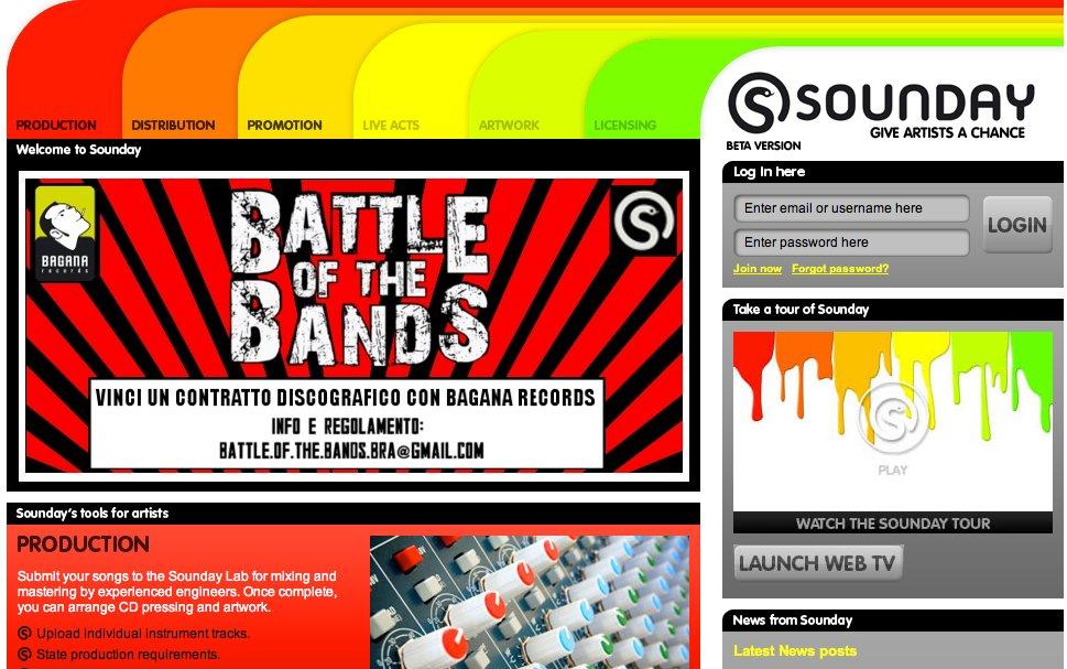 L'home page di Sounday