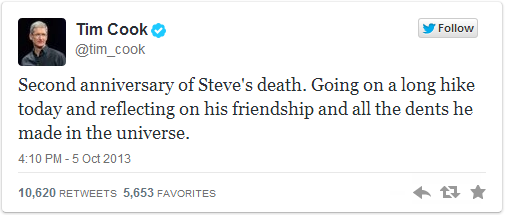 tim cook ricorda steve jobs con un tweet