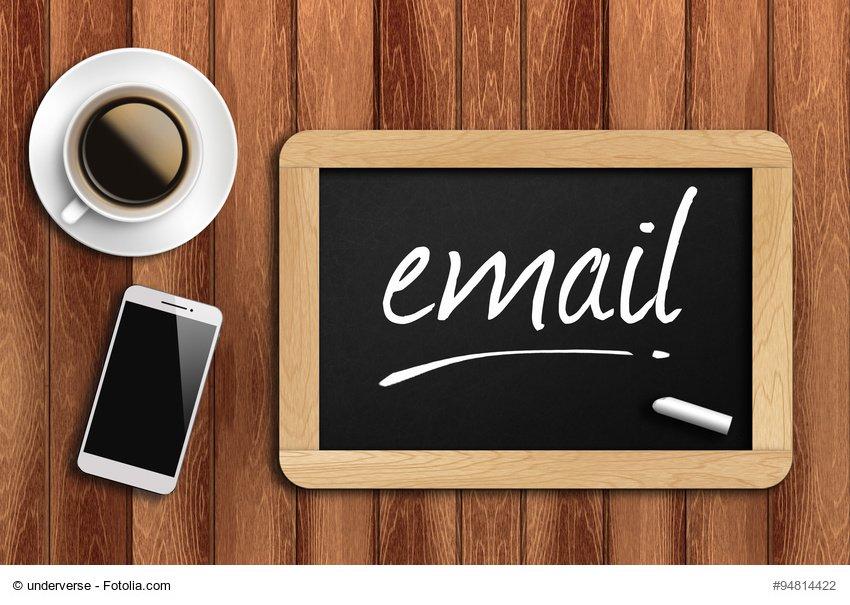 coffee, phone and chalkboard with word email