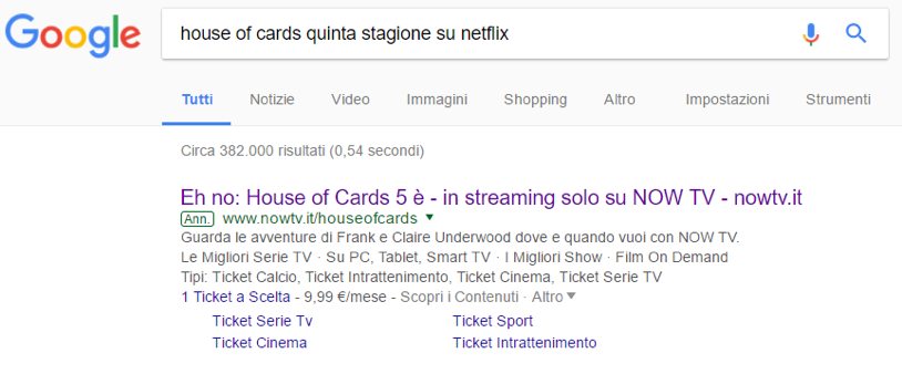 House of Cards e Now TV