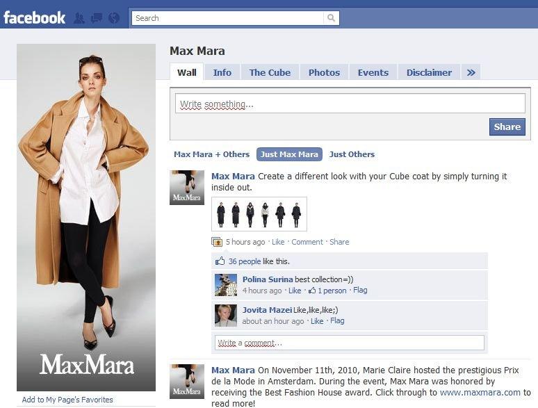 Pagina Facebook di Max Mara