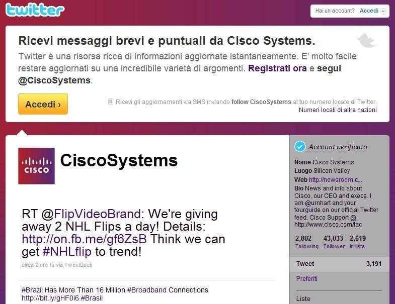 Pagina Twitter di Cisco