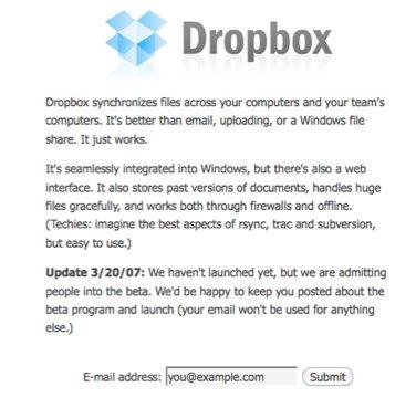 Screenshot Prima Landing Page Dropbox