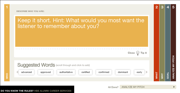 Template per costruire un elevator pitch