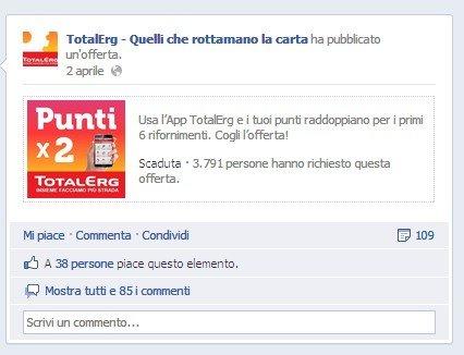 Opportunità e Minacce delle Facebook Offers: ecco TotalErg
