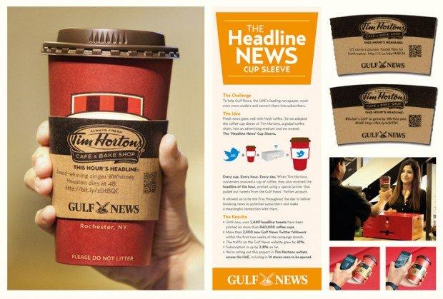 Caffè e giornale? Ecco la versione social nel packaging di Tim Hortons