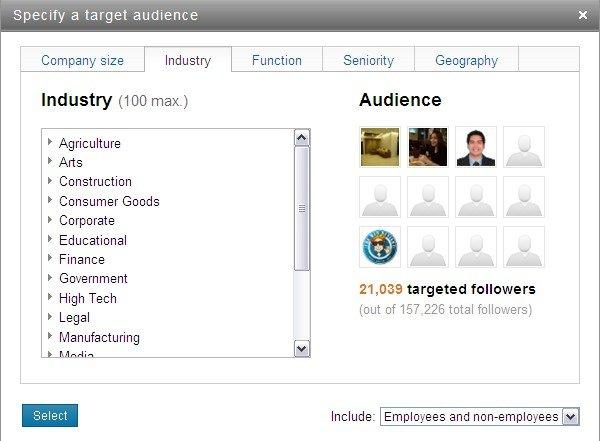 Targeted status update Linkedin: gli insights