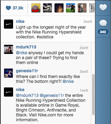 Commenti sul profilo Instagram di Nike