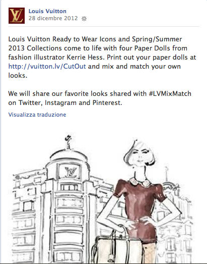 LV promuove sulla pagina Facebook l'iniziativa Paper Dolls