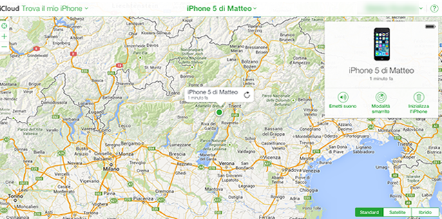App Trova il mio iPhone: mappa