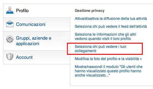 Linkedin - Nascondere le nostre connessioni