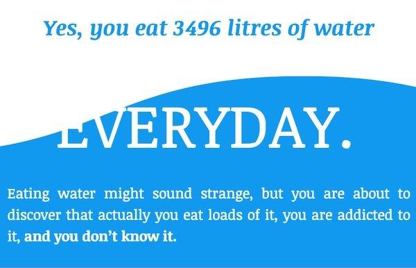 Mangiamo 3496 litri d'acqua al giorno: questa infografica ci spiega come