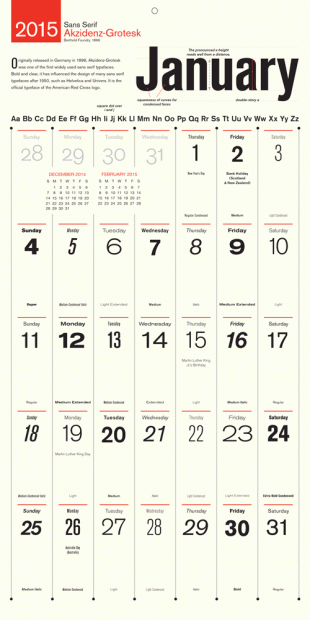 Just Type calendar 2015 Gennaio