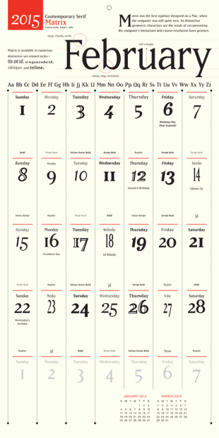 Just Type calendar 2015 Febbraio