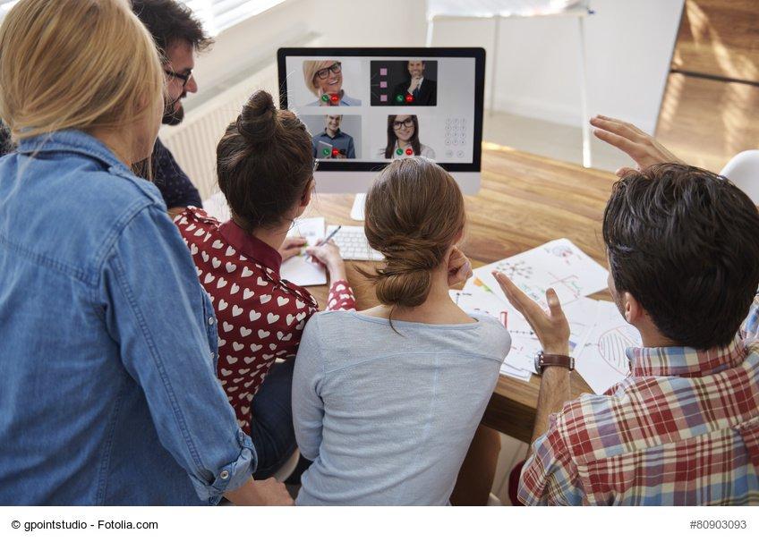 Video conference with coworkers from abroad