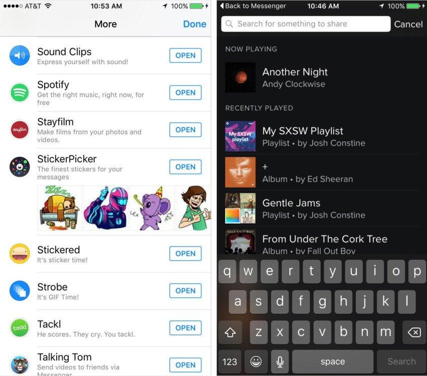 Facebook Messenger implementa Spotify