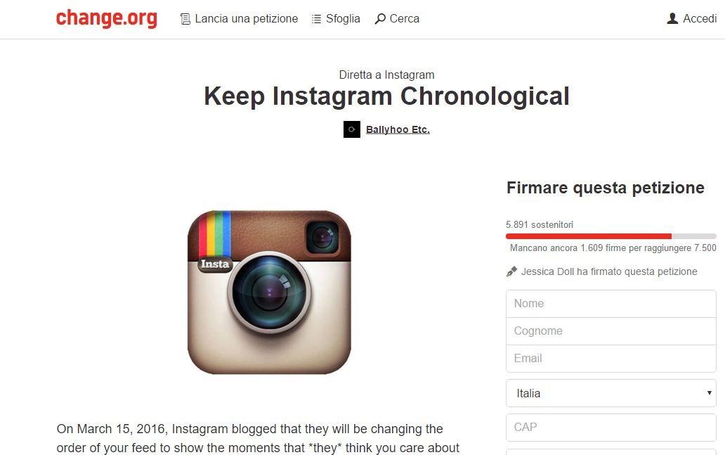 Petizione Change.org su Instagram Feed