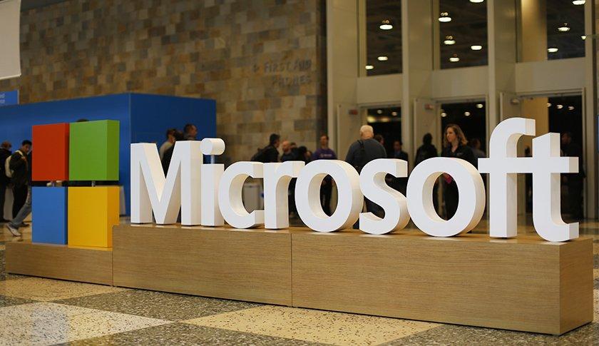 SAN FRANCISCO, CA - APRIL 29: A Microsoft logo is seen during the 2015 Microsoft Build Conference on April 29, 2015 at Moscone Center in San Francisco, California. Thousands are expected to attend the annual developer conference which runs through May 1. (Photo by Stephen Lam/Getty Images)