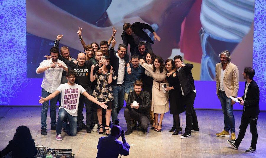 MILAN, ITALY - OCTOBER 08: The winners pose with the award during the ADCI Gran Prix Awards 2016 (WE ARE SOCIAL) at the IF! Italians Festival 2016 at Franco Parenti Theater on October 8, 2016 in Milan, Italy. (Photo by Pier Marco Tacca/Getty Images for Italians Festival)