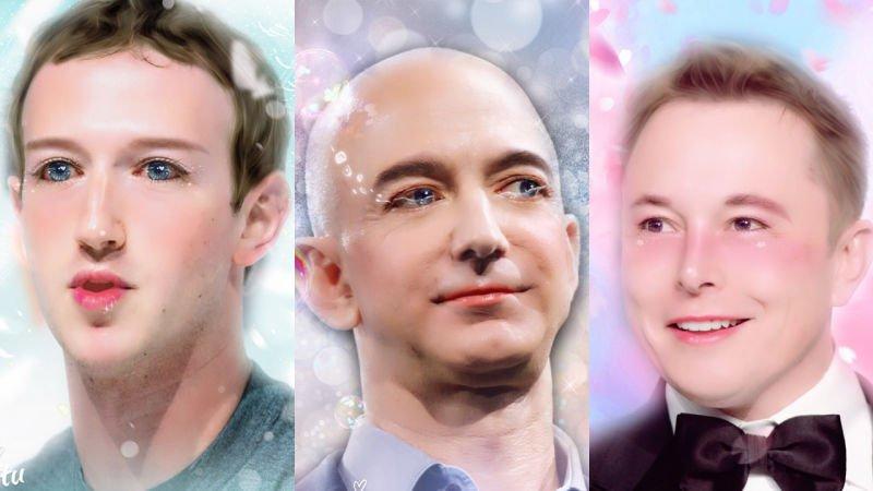 zuckeberg bezos ed Elon musk modificati con miete app