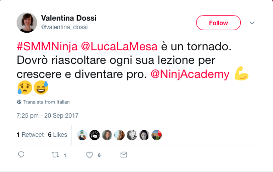 Feedback di uno studente del corso di social media marketing online di Ninja Academy