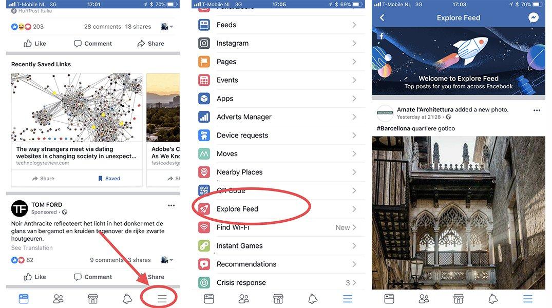 facebook explore feed su mobile