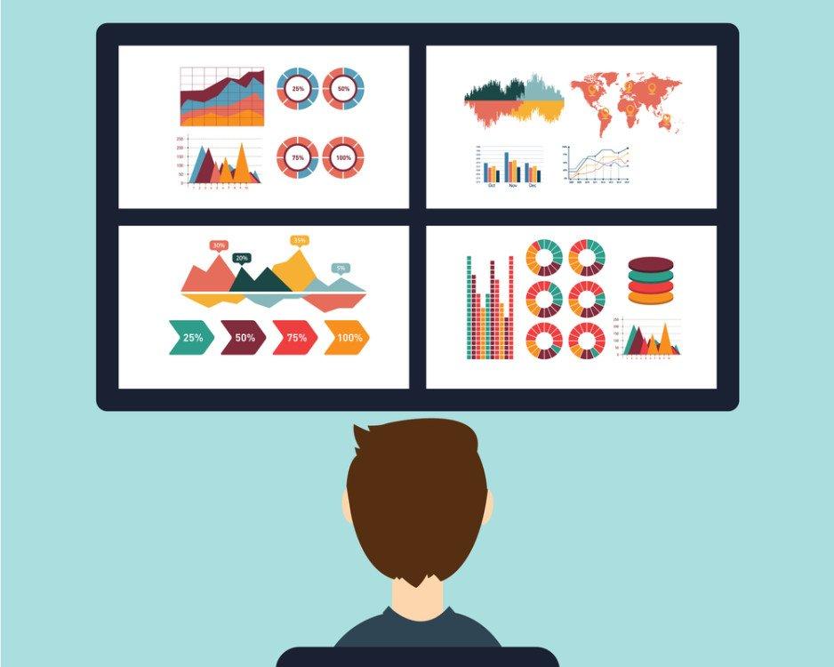 Analysis of information on the dashboard. Monitoring and statistics - vector illustration