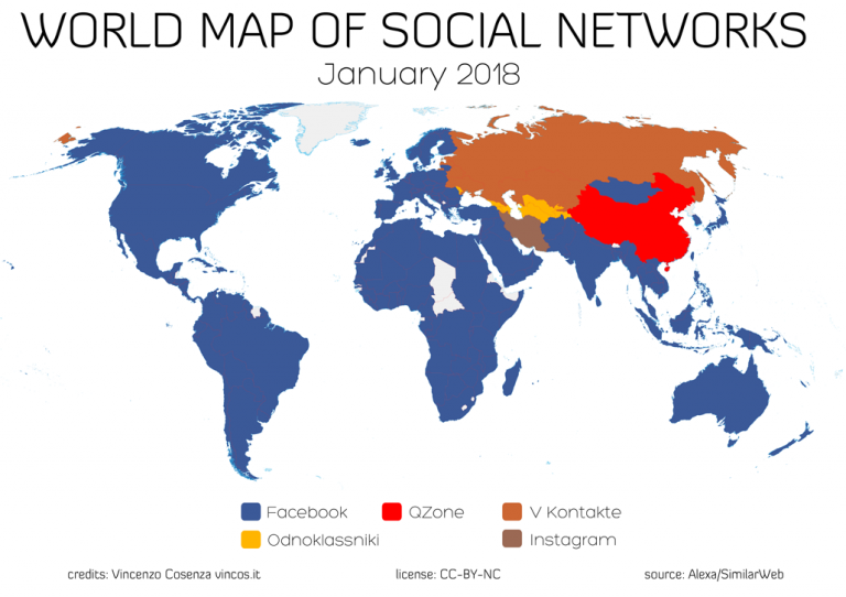 La distribuzione dei social network nel mondo