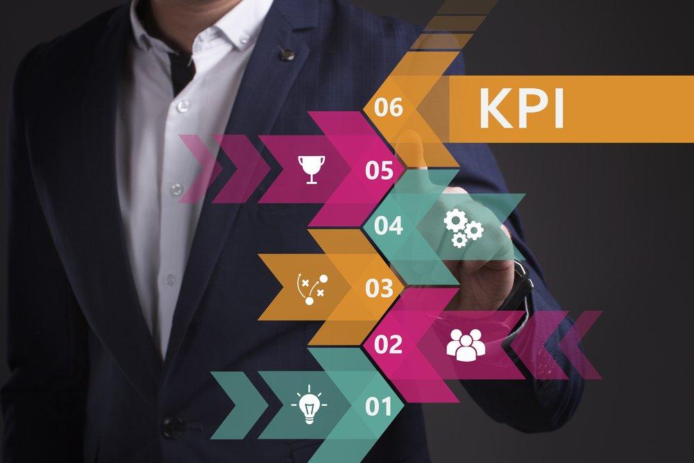 Business, Technology, Internet and network concept. Young businessman working on a virtual screen of the future and sees the inscription: KPI