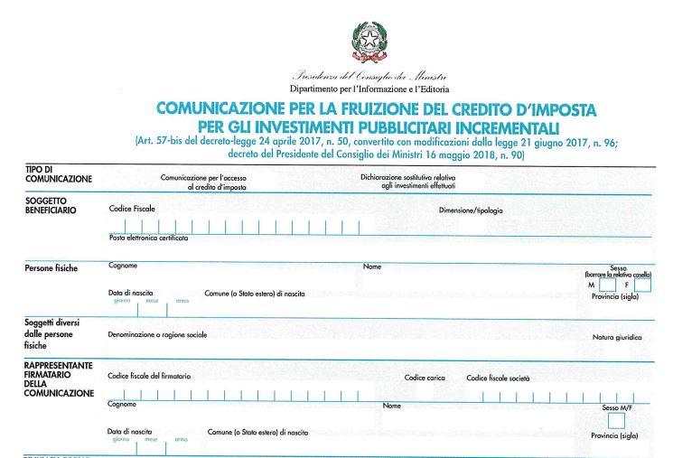 modello bonus pubblicità
