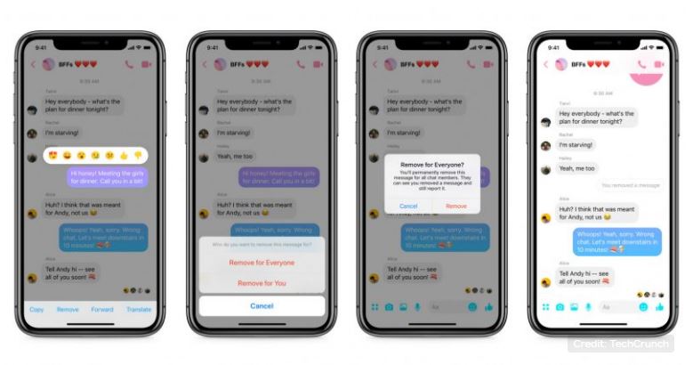 Facebook attiva la funzione per cancellare i messaggi inviati