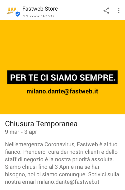 Fastweb Coronavirus