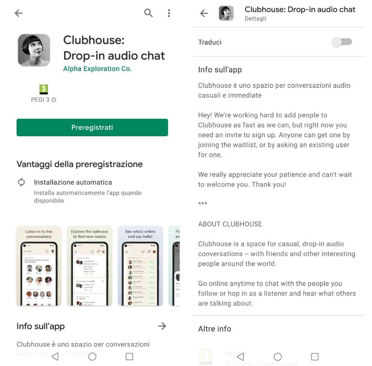 Clubhouse per Android