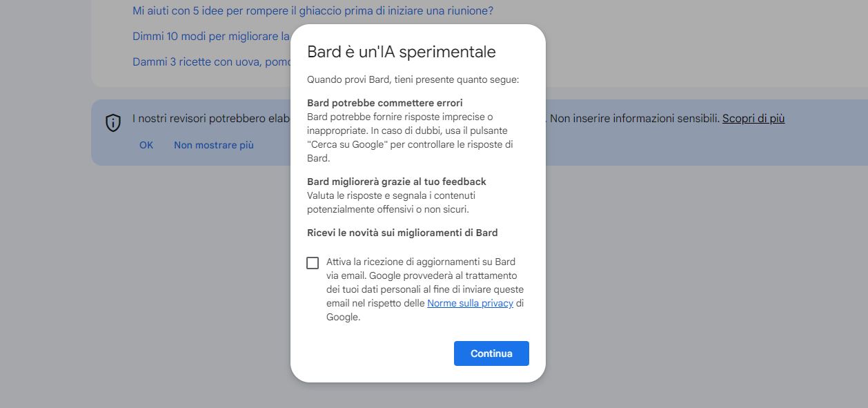 bard arriva in italia